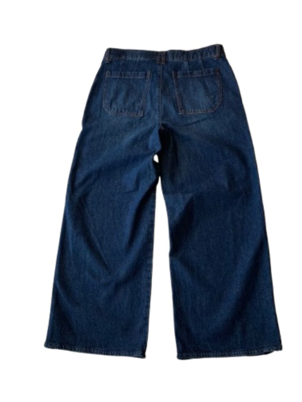 Democracy Ab Solution Skyrise Wide Leg Jeans Tulip Hem 6 PETITE Blue Denim NWT - Picture 8 of 9